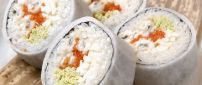 Sushi rolls seen close