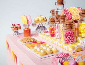 Colorful cookies on the table - Candy dessert table