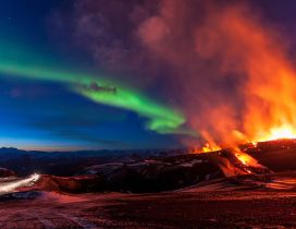 Volcanic eruption and aurora borealis