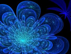 3D abstract blue flower and leaf
