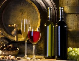White and red wine in the cellar - Wine barrels