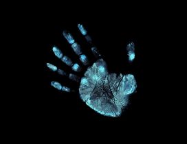 Blue right hand prints