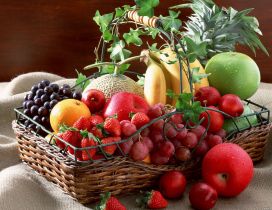 A basket of many fresh fruits