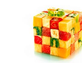 A cube made of pieces of fruits - Abstract wallpaper