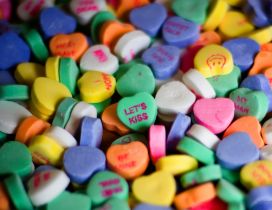 Colorful heart candies with message