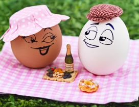 Eggs at picnic on the green grass - Romantic eggs