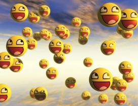 Many smiley faces flying