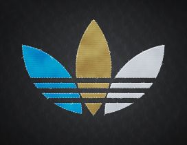 Adidas logo in three colors: white, blue and brown