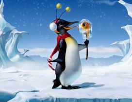 The penguins relishes an ice fish