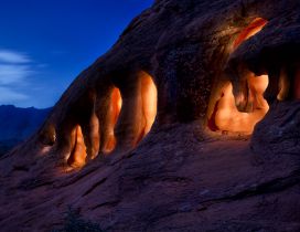 The caves in the rocks of the mountains