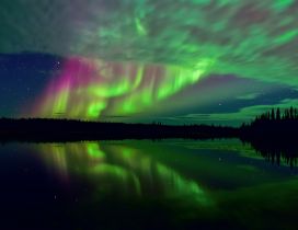 Aurora Borealis reflected in the water