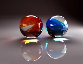 3D two balls from glass - red and blue balls