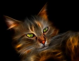 Abstract lighted cat with green eyes