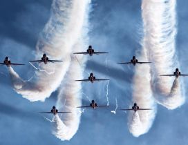 Many fighter plane on the blue sky