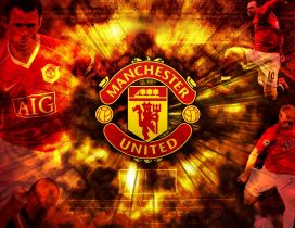 Manchester United Inscription and football background
