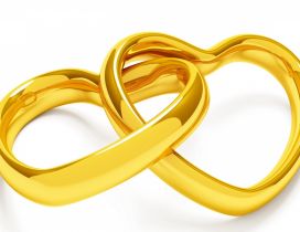 Two gold hearts united - 3D wallpaper
