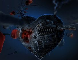 Abstract planet in a heart - Dark imagination wallpaper
