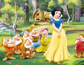 Snow White and the seven dwarfs - 3D wallpaper