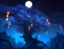 Artistic wallpaper - Lanterns in the tree in the night
