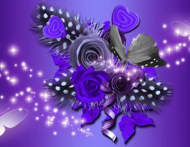 Purple artistic image with flowers and butterflies