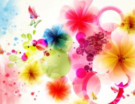 Many colorful flowers and butterflies - Graphic design
