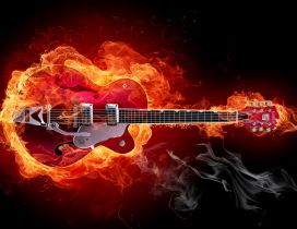 A guitar in flames - Rock music guitar