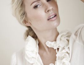 Tess Montgomery a Swedish model with white shirt