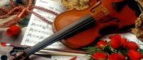 Violin, red roses and music notebook - Love music