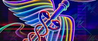 Two snakes in a colorful abstract wallpaper
