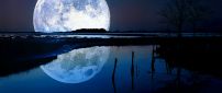Big moon reflected in water