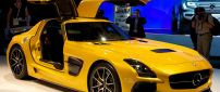 Yellow Mercedes-Benz SLS AMG at presentation