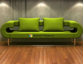 A green couch with windows 8 logo