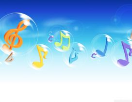 Sol key, musical notes and letters in the bubbles