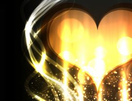 A golden heart with many lights around