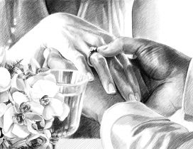 Wedding drawing - The hands of a couple