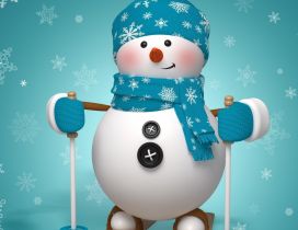 A snowman ready to ski - Funny wallpaper
