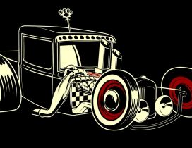 Drawing with a black vintage car - HD car wallpaper