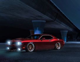 Red Dodge Challenger Avant Garde at basement