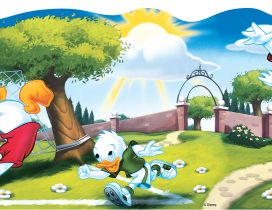 Tick, Trick, Track and Donald Duck play football
