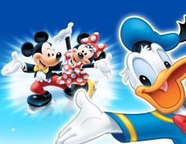 Donald Duck and Mickey with Minnie Mouse