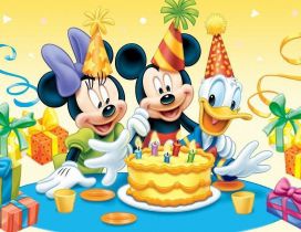 Happy birthday Mickey Mouse with Minnie and Donald