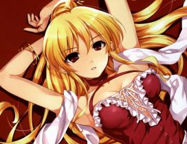Girl with gold hair and red dress - Anime wallpaper