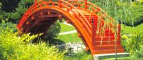 Japanese Garden - Orange small bridge in the park