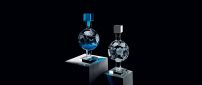 Blue and white double decanter