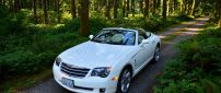 White convertible Chrysler Crossfire in the forest