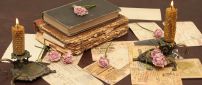 A old book, two candles and pink roses - Vintage wallpaper