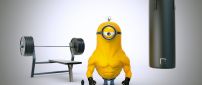 A yellow minion bodybuilder at gym