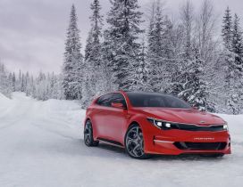 Red Kia Sportspace Concept in snow