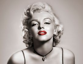 American actress Marilyn Monroe with red lips