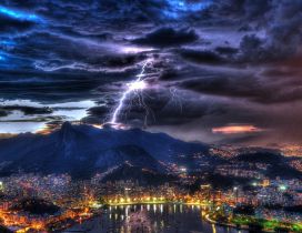Lightnings over the Rio de Janeiro in night